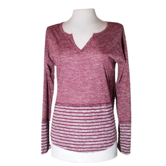 Hem & Thread Tops - Hem & Thread Pullover Striped Burgundy Gray Size S